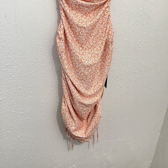 Lulus Wildflower Power Coral Floral Tie-Back Ruched Bodycon Dress Womens M NWT - Picture 4 of 11